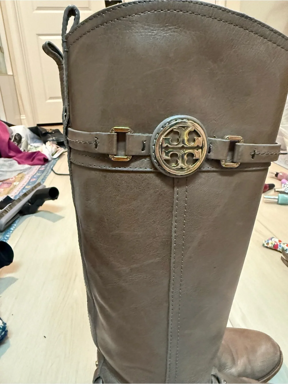 Tory Burch Taupe Leather Over-the-Knee Riding Boots
